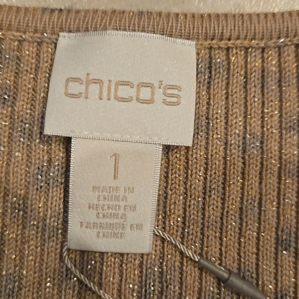 New Chico's Animal Print Sequin/Metallic Accent Vneck Sweater - Picture 2 of 9